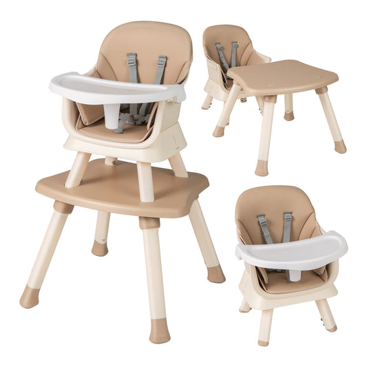 6-in-1 Baby High Chair with removable tray and 5-point harness in light brown