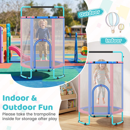 The kids trampoline shown in both an outdoor garden setting and an indoor playroom
