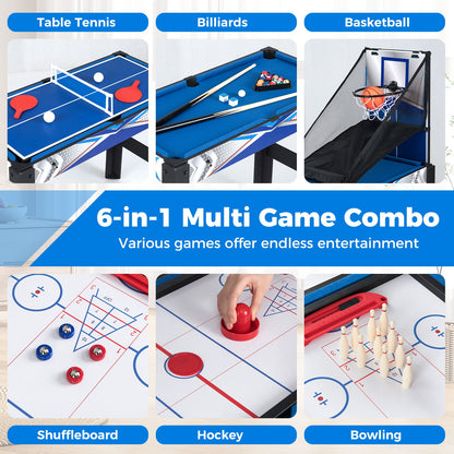 The game table featuring six different game modes including table tennis and bowling