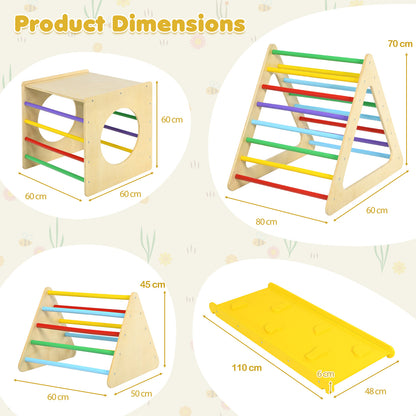 Product dimensions diagram for the wooden climbing frame set