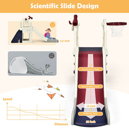 The kids slide set showing the scientific design of the slide zones for safe play