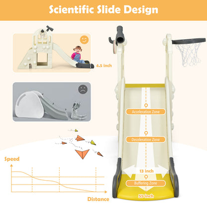The kids slide showing the design of the slide surface with acceleration and buffer zones