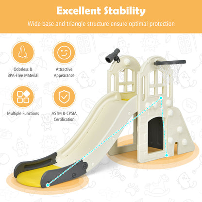 The kids slide highlighting the wide base and stable triangular structure for safety