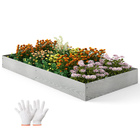 6-Pack 600 cm Galvanized Metal Landscape Edging filled with colourful flowers and white gardening gloves