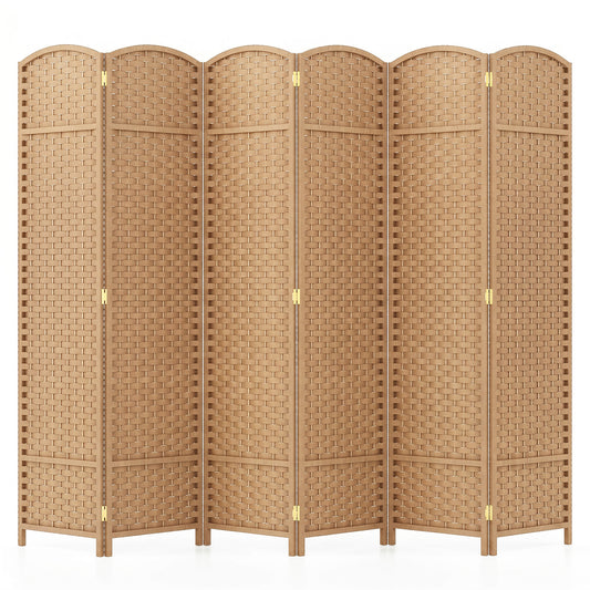 6-Panel Room Divider Folding Privacy Screen with Hand-woven Texture standing on a white background