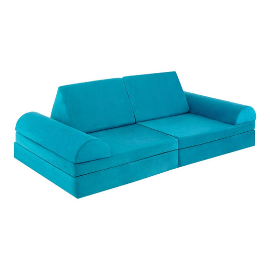 6 Pieces Modular Convertible Kids Play Couch Sofa in green, a modular seating solution for children
