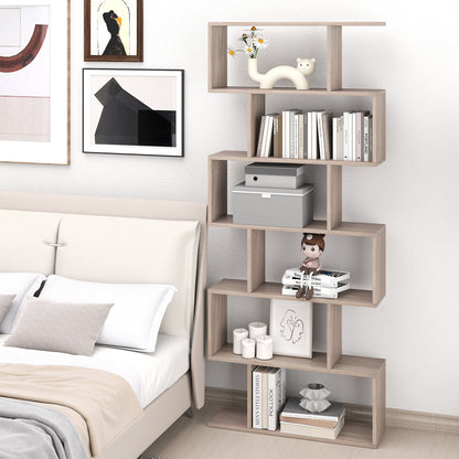 6-tier S-shaped Wooden Industrial Bookshelf-Grey