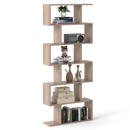 6-tier S-shaped Wooden Industrial Bookshelf-Grey