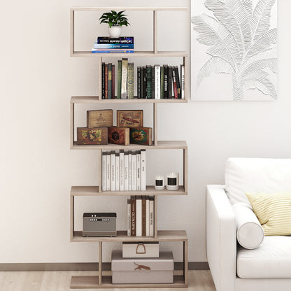 6-tier S-shaped Wooden Industrial Bookshelf-Grey