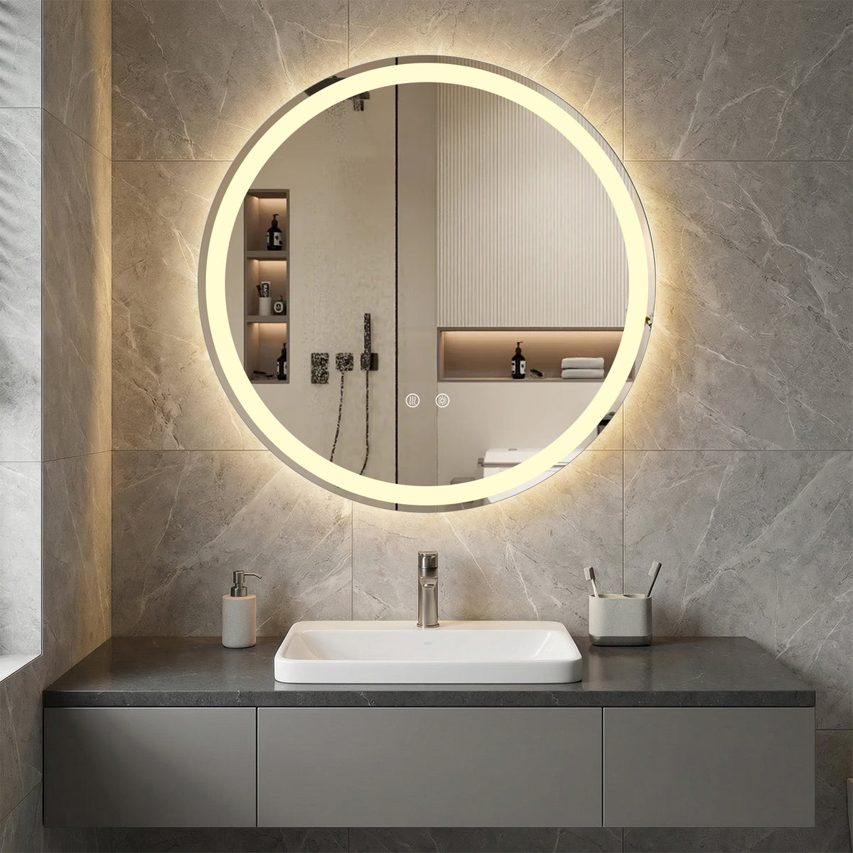 60 CM Round Wall Mounted LED Lighted Mirror with Adjustable Brightness