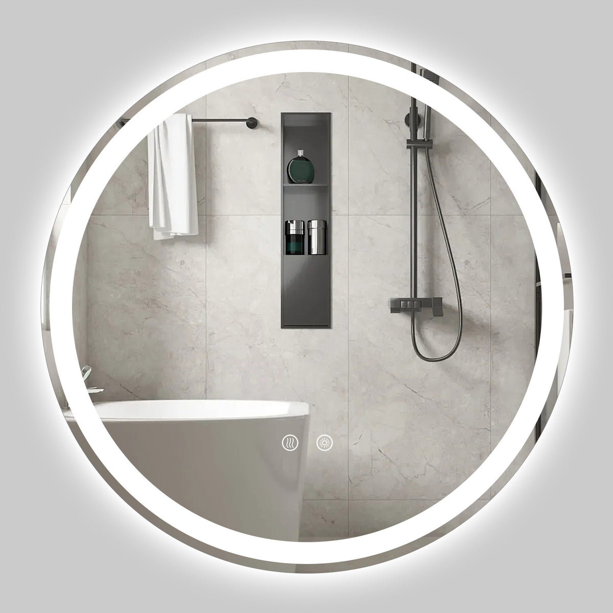 60 CM Round Wall Mounted LED Lighted Mirror with Adjustable Brightness