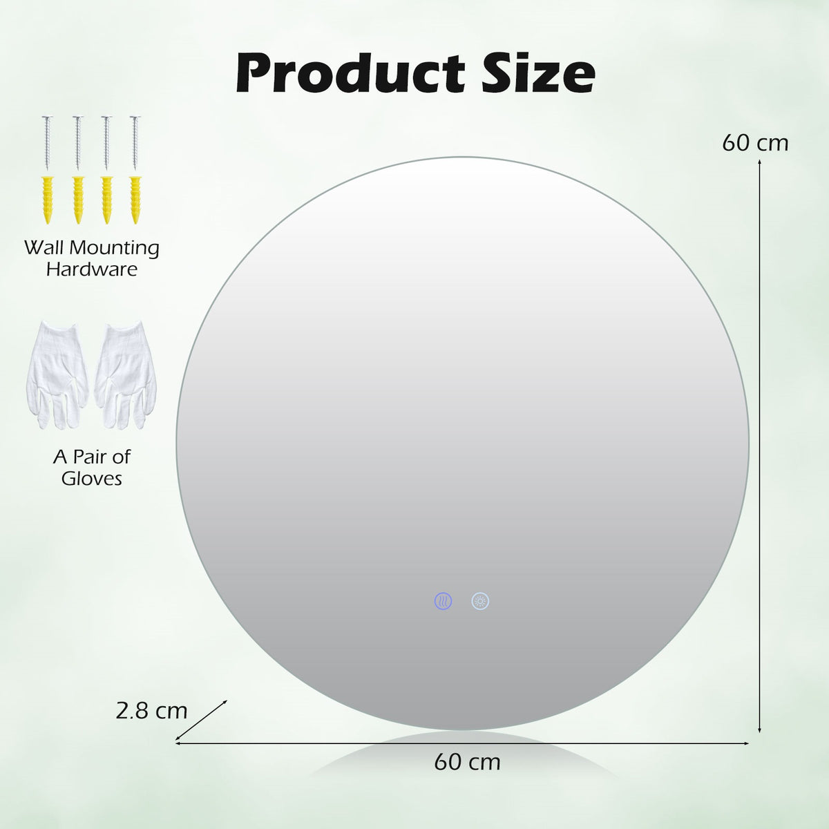 60 Round LED Lighted Mirror Wall Mounted Bathroom Mirror