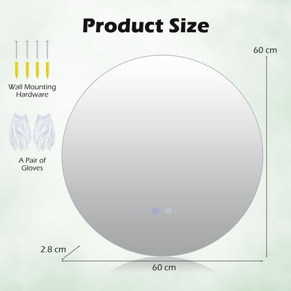 60 Round LED Lighted Mirror Wall Mounted Bathroom Mirror