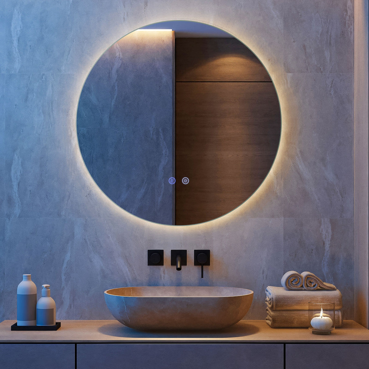60 Round LED Lighted Mirror Wall Mounted Bathroom Mirror