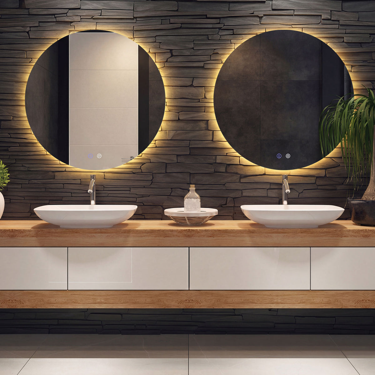 60 Round LED Lighted Mirror Wall Mounted Bathroom Mirror