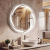 60 cm Round LED Bathroom Mirror Explosion-proof Tempered Glass Wall Mirror with 3-Color Lights