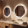 60 cm Round LED Bathroom Mirror Explosion-proof Tempered Glass Wall Mirror with 3-Color Lights