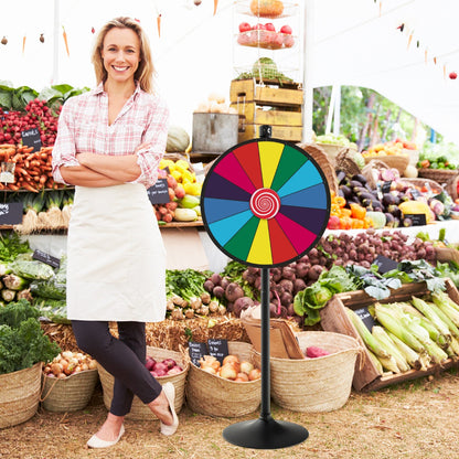 The prize wheel standing at a busy outdoor market stall