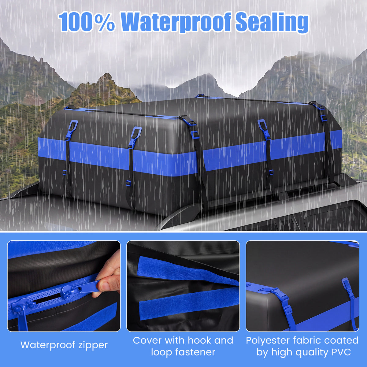 600L Waterproof Rooftop Cargo Carrier Bag Luggage Lock-Navy