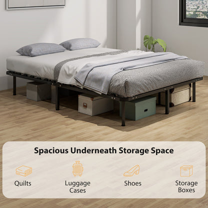 HOMCOM 4ft6 Double Bed Frame, Metal Platform Bed Frame with 2 x 14 Wood Slats, No Box Spring Needed, Underbed Storage, Black
