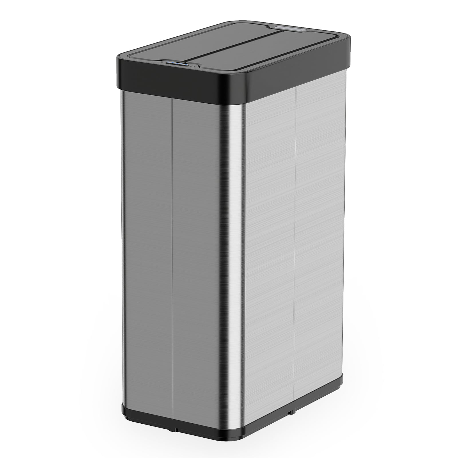 60L Trash Can with 2 Wing Lids Slim Automatic Touchless Waste Bin-Silver