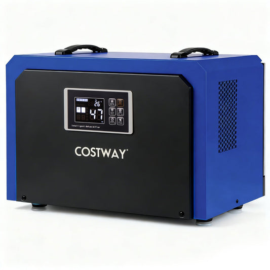 60L Crawl Space Dehumidifier with drain hose and timer in blue and black