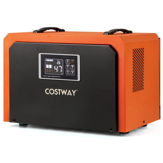 60L Crawl Space Dehumidifier in orange with black front panel and digital display
