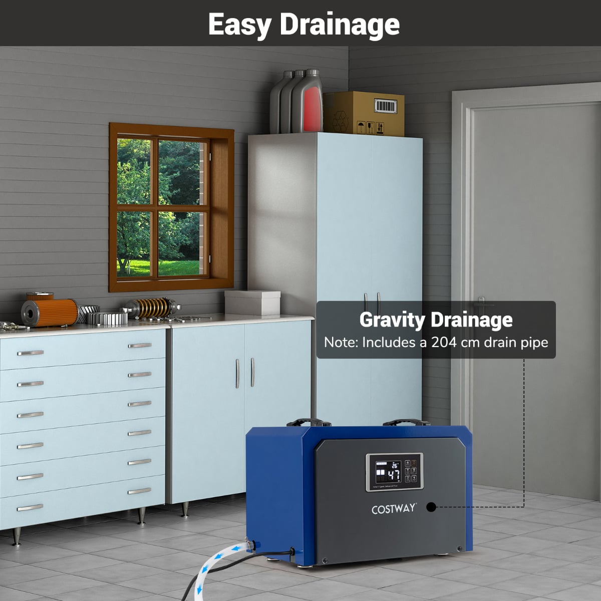 60L Crawl Space Dehumidifier with Drain Hose and 24H Timer-Blue