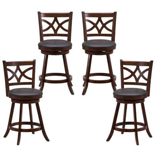 61/74 cm Set of 4 Swivel Counter Height Bar Stools with backrest and footrest