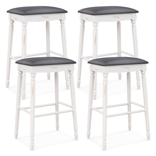 61/74 cm Upholstered Bar Stool Set of 4-74 cm showing four stools with white frames and grey seats