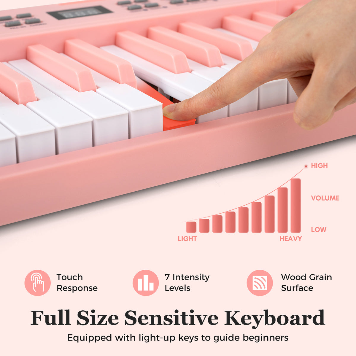 61-Key Foldable Piano Keyboard Full-size Electronic Keyboard with MIDI and Split Function-Pink