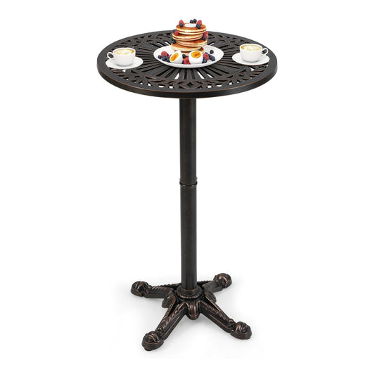 61 cm Patio Round Bar Table with Carved Texture, a bronze table with a round top and ornate base