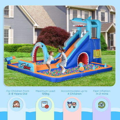 Outsunny 6 in 1 Shark-Themed Bouncy Castle in Multi Colour