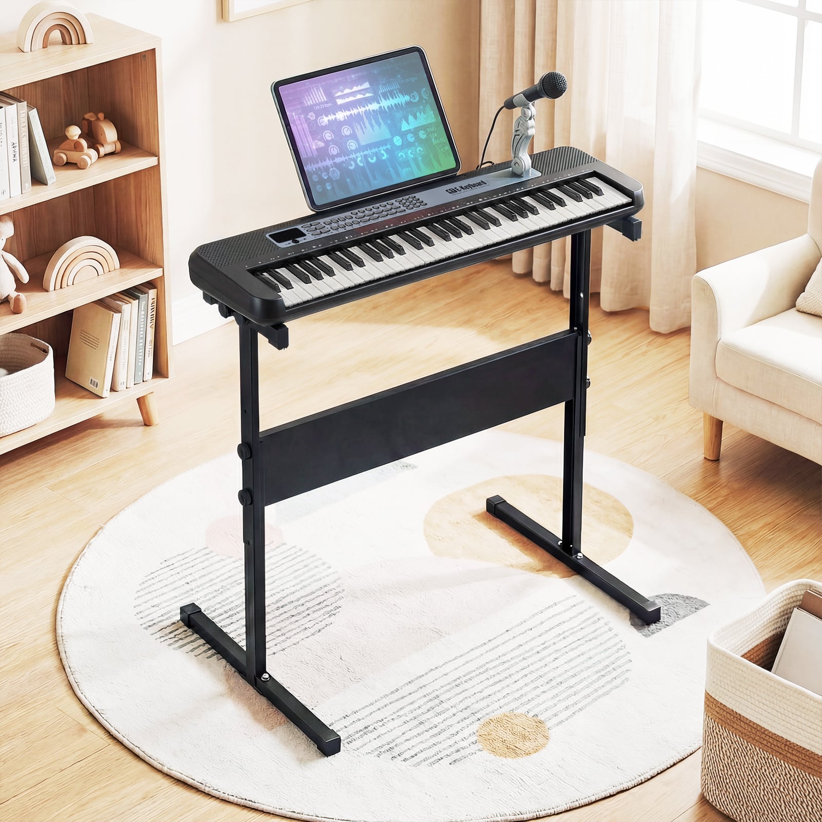 61 Keys Kids Piano Keyboard with Adjustable Stand for Aged 3+ Years Old-Black