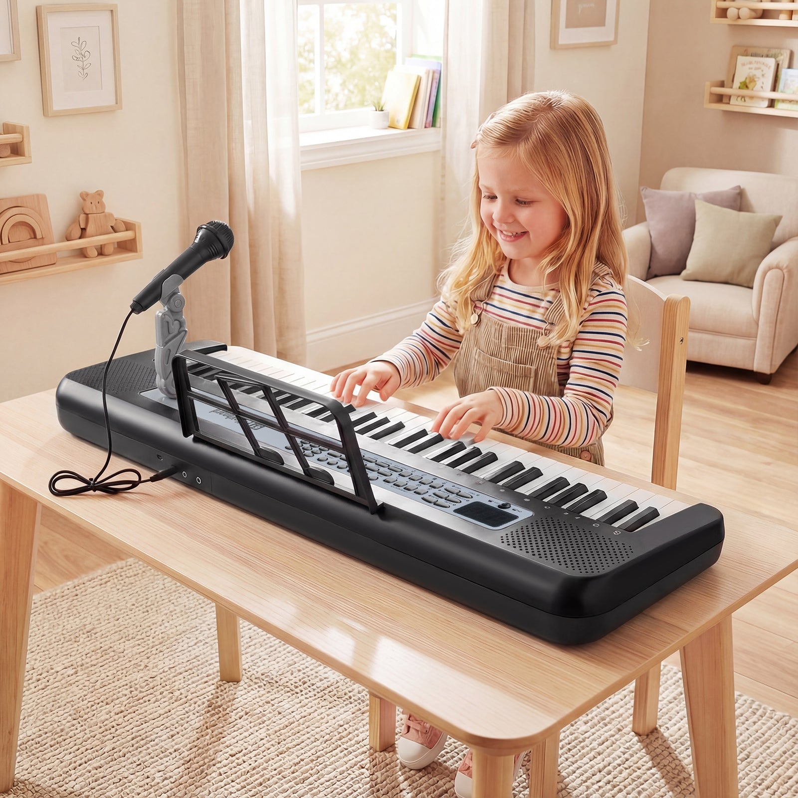 61 Keys Kids Piano Keyboard with Adjustable Stand for Aged 3+ Years Old-Black