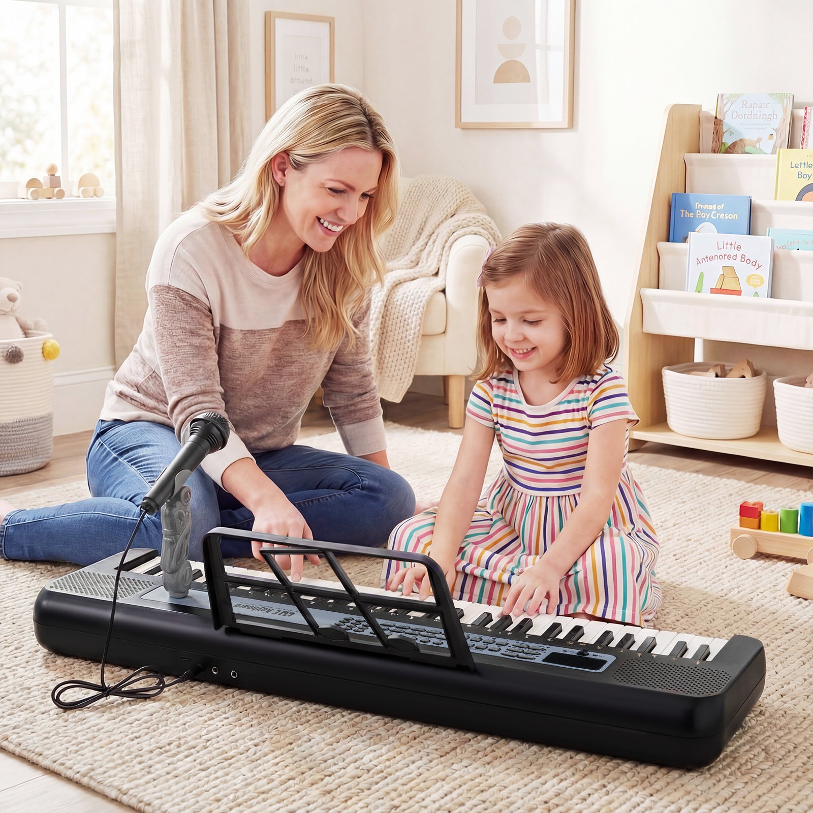 61 Keys Kids Piano Keyboard with Adjustable Stand for Aged 3+ Years Old-Black