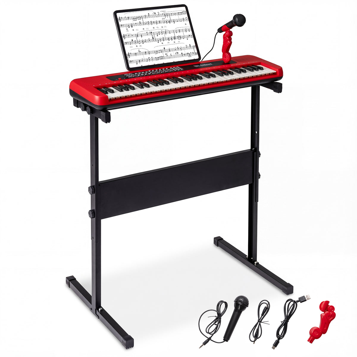 61 Keys Kids Piano Keyboard with adjustable stand and microphone, set up for use