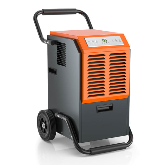 63L Efficient Commercial Dehumidifier with wheels and orange top panel