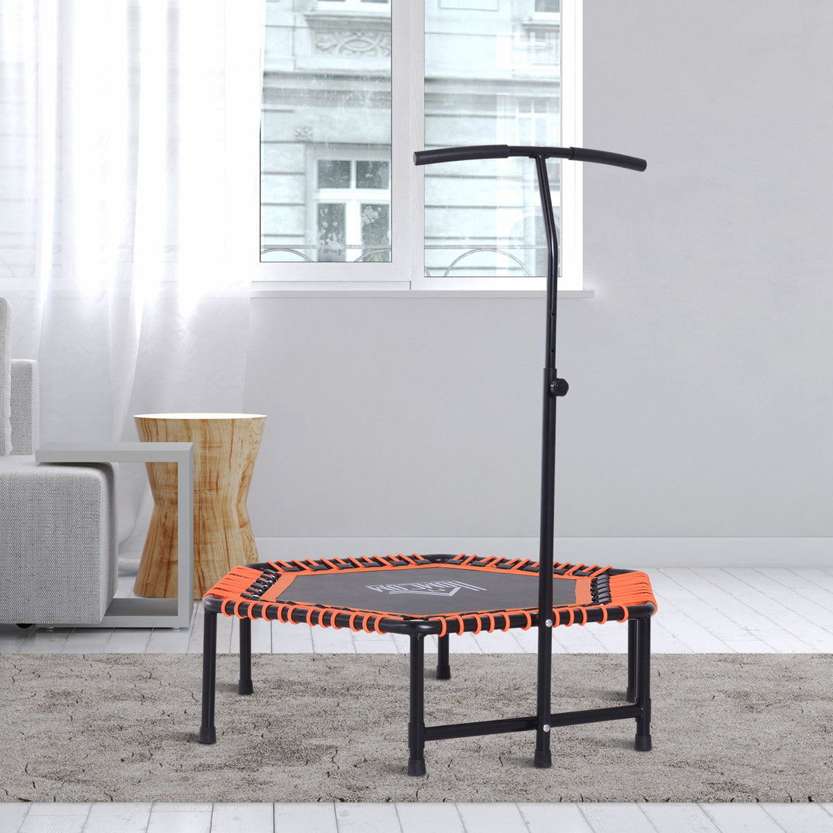 HOMCOM Mini Trampoline W/Adjustable Handle Bar in Black and Orange