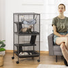 PawHut Small Animal Cage with Wheels Pet Home for Chinchillas Ferrets Kittens, with Hammock, 4 Platforms, Removable Tray, Silver