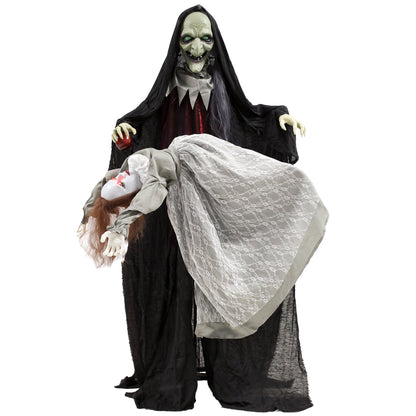 HOMCOM Halloween Animated Standing Witch with Floating Ghost Decoration with Rising and Falling Motion