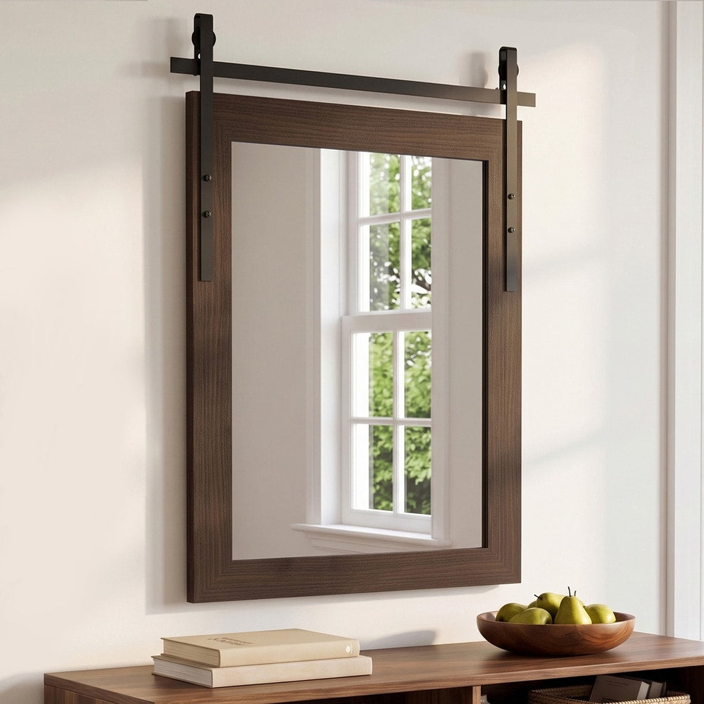 HOMCOM 110 x 66 cm Rectangle Mirror, Farmhouse Wall Mirror for Living Room, Bedroom, Hallway, Dark Brown