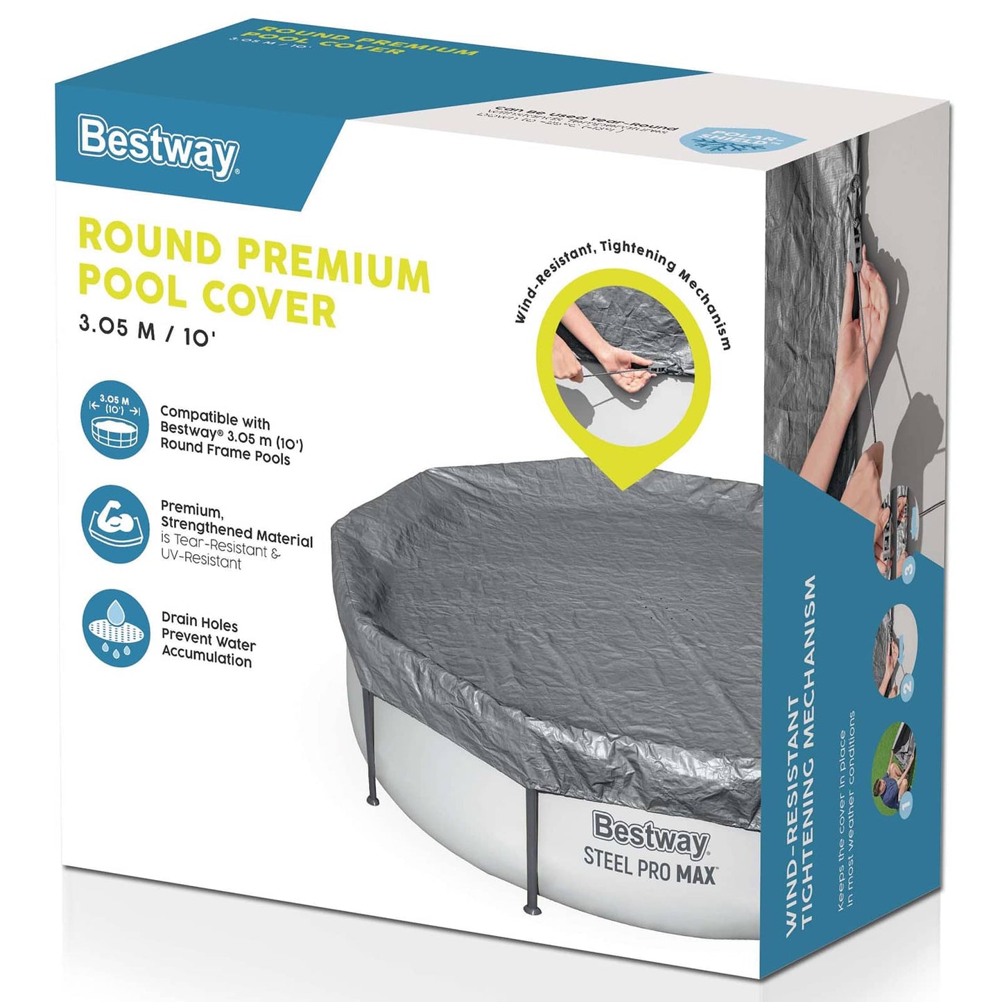 Bestway Pool Cover Ø3.05 m Round Polyester Grey 4