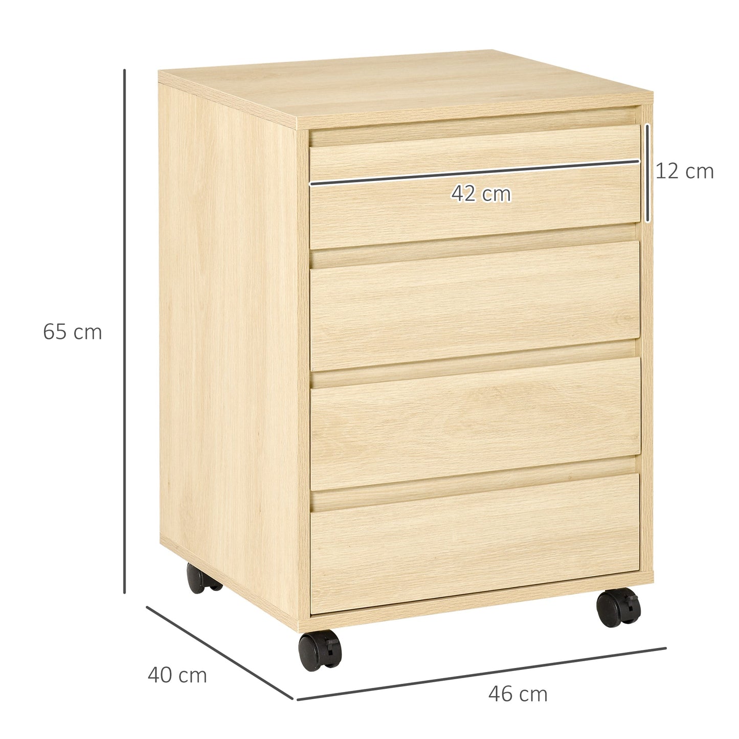 HOMCOM Four-Drawer Office Filing Cabinet, with Wheels - Natural
