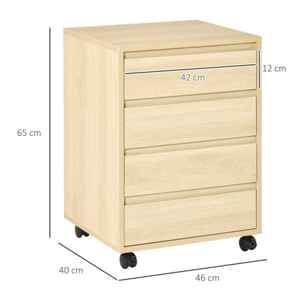 HOMCOM Four-Drawer Office Filing Cabinet, with Wheels - Natural
