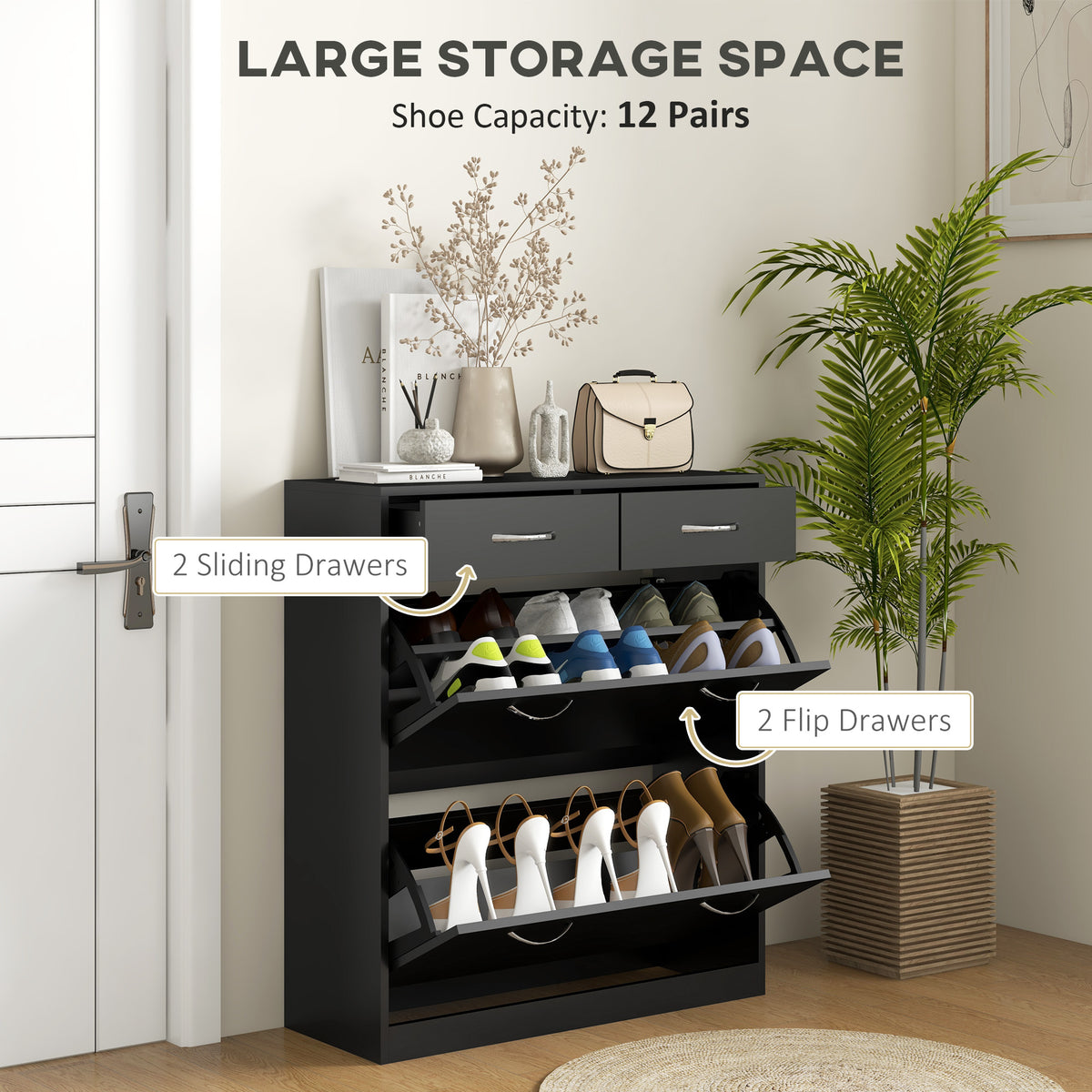 HOMCOM Narrow Shoe Storage in Black