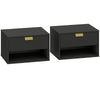 HOMCOM Set of 2 Wall Mounted Nightstands, Floating Bedside Tables with Fluted Drawer and Open Shelf for Small Bedroom, Black