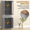 HOMCOM Freestanding Kitchen Cupboard, Storage Cabinet with 2 Adjustable Shelves, Drawer and Glass Door for Living Room, Grey