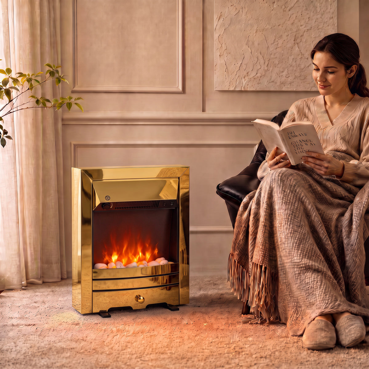 HOMCOM Electric Fireplace Stove Freestanding/Inset in Gold Tone