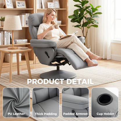 HOMCOM Upholstered Reclining Armchair, Manual Recliner Chair with Footrest and Adjustable Backrest, Grey